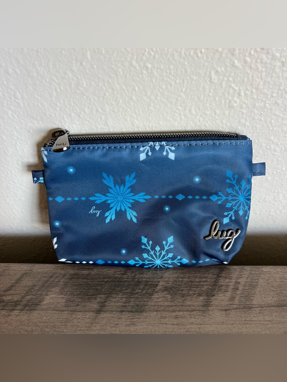 Lug Tackle Snowflake Coin Purse Navy Blue Zip Top Small Pouch Travel